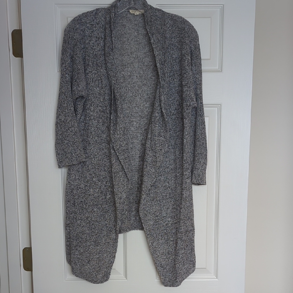 Eileen Fisher Gray Linen Open Front Lightweight Cardigan Sweater Size Medium